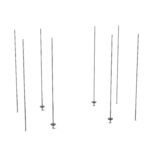 Seven slim, chrome rods stand upright on a white background, reminiscent of a Metro BTEC qwikTRAK Stationary End Unit Kit for Super Erecta Wire Shelving. Each rod is fixed to a small round base.