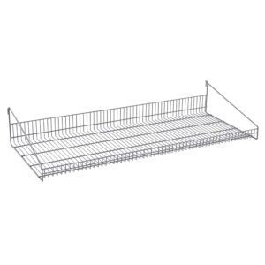 The Metro GS1848K4 SmartWall Grid Shelf, 18 x 48, in Metroseal Gray Epoxy, is a minimalist metal wire rack with grid patterns and side brackets for easy mounting, ideal for organizing or storing items.
