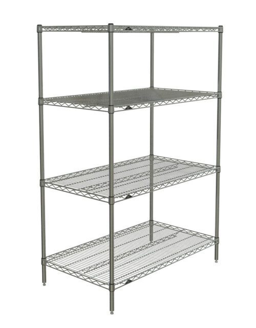 The Metro N546C Super Erecta Chrome Shelving Unit, 24 x 42 x 63, includes four adjustable shelves and a durable open-frame design. Ideal for home or office organization, its versatile style fits various environments.