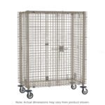 The Metro MQSEC53DE MetroMax Mobile Security Shelving Unit has a large metal wire cage with a latch door on four caster wheels for mobility. Measuring 27.8125 x 40.75 x 67.8125, it includes a note stating actual dimensions may vary from the product shown.