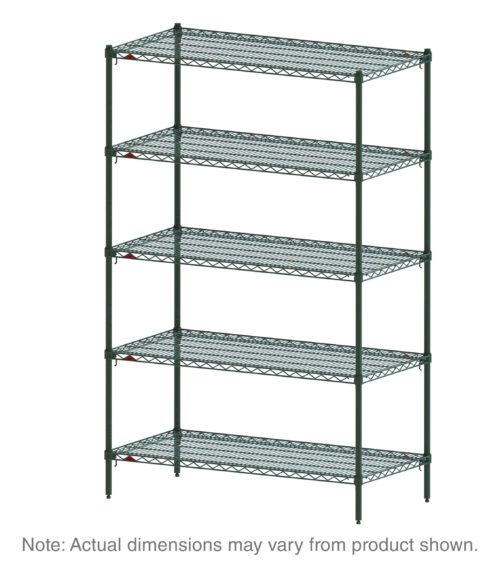 biqfohgxmy0lem35d67foii7l51d0gc3.jpg The Metro Super Adjustable Super Erecta 5A447K3 Shelving Unit features a durable five-tier wire design with adjustable shelves in Metroseal Green Epoxy, ideal for organizing items. Dimensions: 21 x 42 x 74. Note: Actual dimensions may vary from product shown.