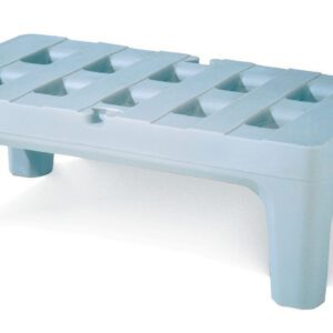 A light blue plastic step stool, with a grid-patterned top and four sturdy legs, resembles the durable 22 x 48 Metro HP2248PDMB Bow-Tie Dunnage Rack with Microban.