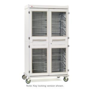 The Metro SXRD76MXD1 Starsys XD Extra Deep Mobile Supply Cabinet, Double Wide with clear doors, comes non-locking and on wheels for easy movement.