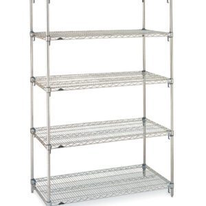 The Metro Super Erecta 5A457C is a five-tier chrome wire shelving unit (21 x 48 x 74) with adjustable feet, offering versatile storage. Note: Dimensions may slightly vary.