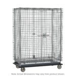 The Metro SEC53LCQ qwikSLOT Heavy-Duty Mobile Security Shelving Unit in chrome is a robust, rectangular cage on wheels. It features a latched door and solid base, easily movable with four caster wheels. Dimensions are 28.0625 x 38.5 x 68.4375, subject to slight variation.