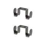 The Metro LSH2 SmartLever Double Leg Hook Kit includes two matching metal brackets with square tops and rounded sides, designed vertically. With a sleek metallic finish, they are ideal for securely mounting or holding objects.
