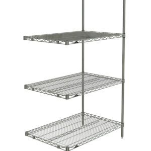 The Metro AN536BR Super Erecta 4-Shelf Add-On Unit in Brite finish, measuring 24 x 36 x 63, features adjustable grids and robust vertical supports, perfect for organizing and storing items.