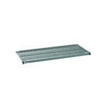 The Metro Super Erecta Pro PR2454NK3, a 24 x 54 industrial wire restaurant shelf with a removable plastic mat, has a green rectangular metal grid for ventilation and support. Its sturdy design appears flat on an invisible surface against a white background.