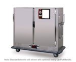 The stainless steel Metro MBQ-150DX-QHA Two-Door Banquet Cabinet features a Quad-Heat Thermal System, digital controls, and swing-up pull handle. Its mobile on wheels for easy transport and operates at 220V, 50/60Hz.