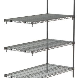 The Metro Super Adjustable Super Erecta AA466C is a 4-shelf industrial wire shelving add-on unit with adjustable metal shelves, ideal for storage. It features a robust chrome frame and measures 21 x 60 x 63. Note: Actual dimensions may vary from the product shown.