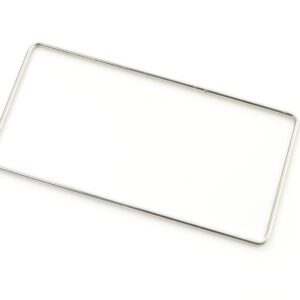 Displayed on a plain white background, a silver, rectangular metal frame resembles the minimalist elegance of the Metro MS-RING PrepMate Magic Ring. With thin rounded corners, it appears crafted for a license plate, exuding simplicity and style.