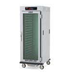 The Metro C599L-SFC-L C5 9 Series full-height heated holding and proofing cabinet features a clear door, Lip Load Aluminum Slides, and multiple shelves. It includes a digital control panel, stands on four wheels for mobility, and operates at 120V, 60Hz with 1440W power.