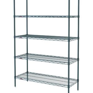 The Metro 5N567K3 Super Erecta Shelving Unit, coated in Metroseal Green Epoxy, features five adjustable wire shelves on a sturdy frame, measuring approximately 24 x 60 x 74.