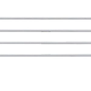 The Metro L60N-4S Super Erecta 4 High Stackable Ledge for 60 wire shelving in stainless steel features two horizontal bars and vertical supports to prevent items from falling, showcasing a sleek, minimalistic silver design.
