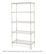 The Metro 5N547C Super Erecta Chrome Shelving Unit, measuring 24 x 42 x 74, is set against a white background, featuring five adjustable shelves. Note: Actual dimensions may vary from product shown.