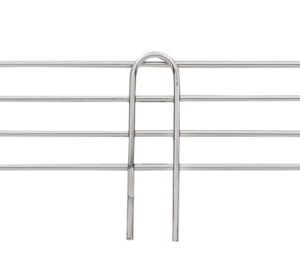 The chrome metal wire wall hanger, with three horizontal bars and evenly spaced hooks, is ideal for organizing towels or kitchen utensils. At 72 long, it complements the Metro L72N-4C Super Erecta 4 High Stackable Ledge for Wire Shelving perfectly.