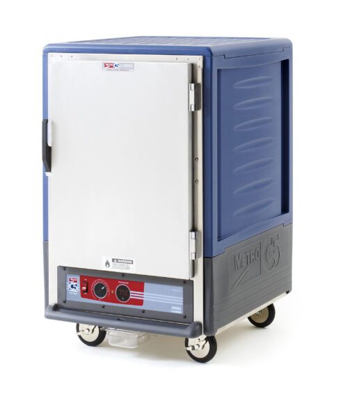 dptfi3e3toawbmbowqw76zjzj5cw7bfs.jpg The Metro C535-HLFS-U-BU is a blue, 1/2 height insulated holding cabinet with a full-length solid door, universal wire slides, and an analog temperature control panel. It operates at 120V, 60Hz, and is ideal for mobile food warming.