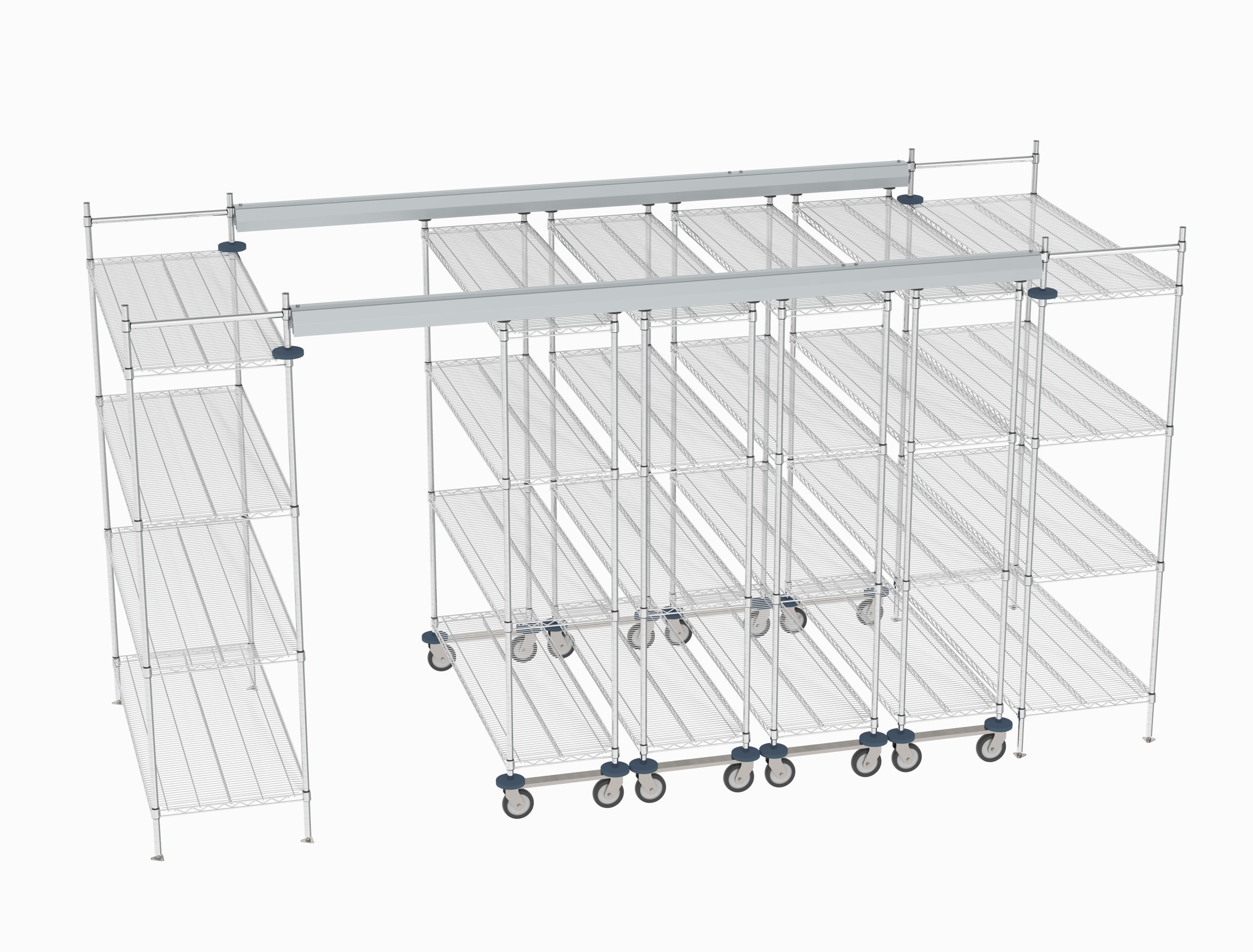Top-Track Overhead Track Shelving Complete Kit for 14 ft. Spaces, 60" Wide Chrome Wire Shelves