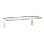 The Metro FL560 Flexline Overbridge Top Shelf is a wall-mounted, minimalist white shelf with a sleek, flat design and slightly raised edges, supported by two brackets for stability.