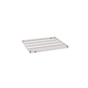 The Metro Super Erecta 3036NK4 Industrial Wire Shelf, measuring 30 x 36, is shown from above on a white background. It has a narrow grid, metallic finish, and four support beams coated in durable Metroseal Gray Epoxy for lasting protection.
