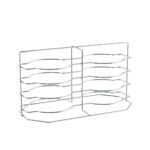 The Metro MBQ-P2-14 open plate carrier, designed for MBQ two-door banquet cabinets, features a sleek silver metal design with 8 vertical slots for organizing plates efficiently. Perfect for kitchens, its minimalist structure ensures easy access and maximizes storage.