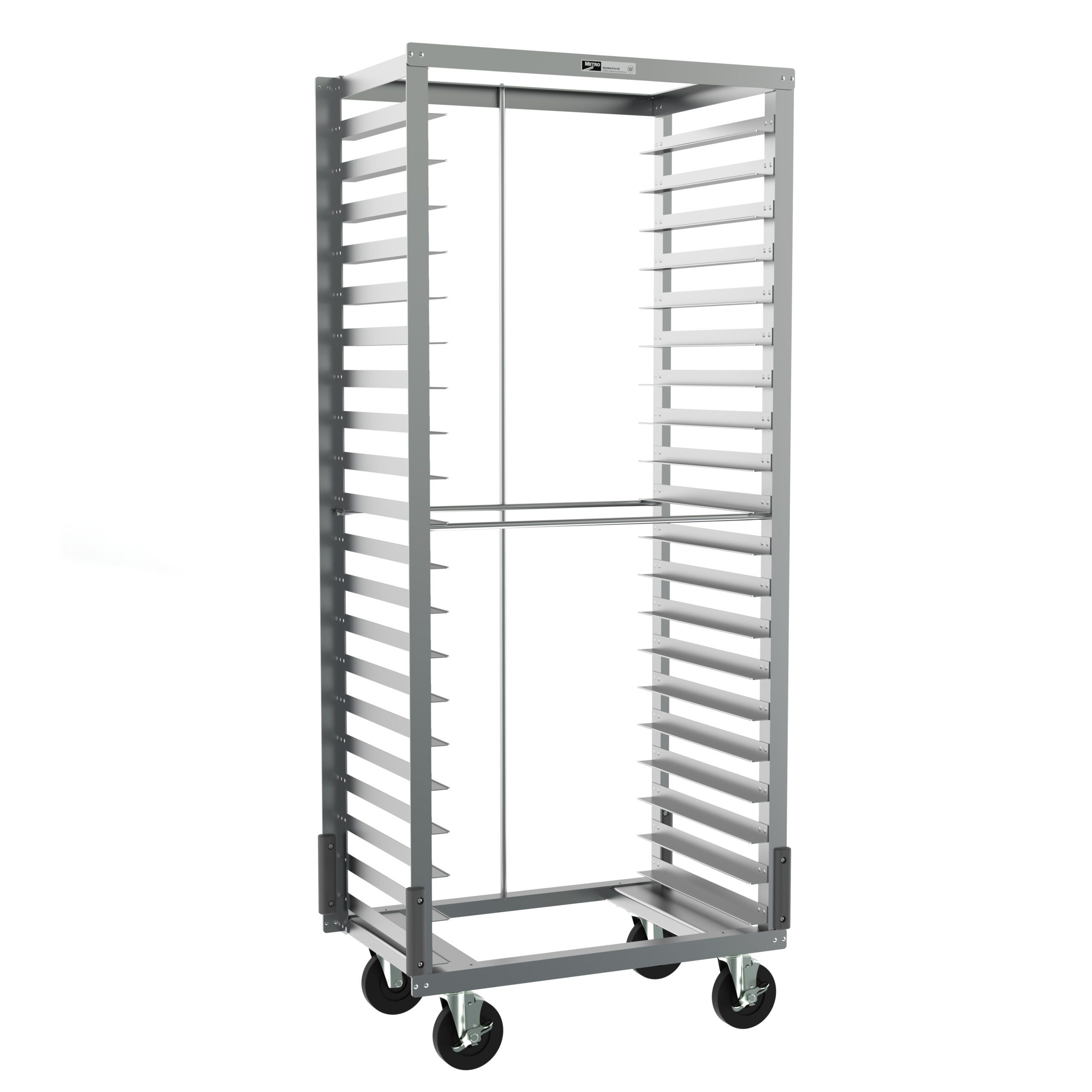 Side-Load Pan Rack with Gray Corner Bumpers and Pan Stop, 3" Slide Spacing