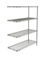 The Metro AN356BR Super Erecta 4-Shelf Add-On Unit, 18 x 48 x 63, offers ventilation and visibility with its Brite wireframe design. It features four vertically stackable, adjustable shelves, making it a minimalist and utilitarian storage or organization solution.
