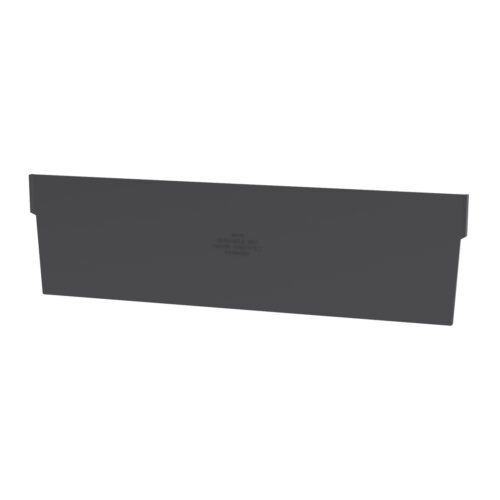 The Metro MB40170 Dividers, designed for MB30170CLN and MB30174CLN Metro Bins, are black rectangular plastic panels with central molded-in text and small tabs on the top edges, perfect for organization. Available in a pack of 24.