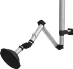The Exhaust Snorkel ESD/EX is a metallic, adjustable, wall-mounted shower arm with multiple flexible joints and black accents. Its shower head holder is elegantly positioned at the end.
