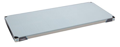 The industrial cutting mat features a light blue grid pattern and complements the MetroMax i MX2454F Plastic Industrial Shelf with Solid Mat, 24 x 54. It offers a smooth, durable surface for precision tasks, complete with black corners and side branding.
