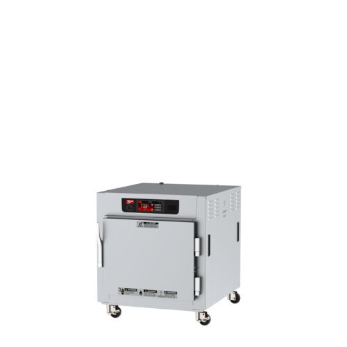 f3jsqx5n21ljxjfx8vdbow252360jyyb.jpg The Metro C583X-SFS-L C5 8 Series Insulated Reach-In Holding Cabinet is a gray oven on wheels with a full-length solid door, digital display, sturdy handle, and safety labels. It features Lip Load Aluminum Slides for efficiency and operates on 220-240V.