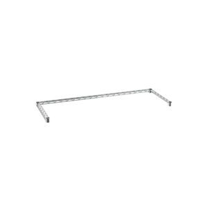 The Metro SF35N3C Super Erecta Three-Sided Double Snake Frame, Chrome, 18 x 48, has a chrome metal frame with three sides forming an incomplete rectangle. Thin rods create triangular patterns, epitomizing sleek industrial design against a white backdrop.