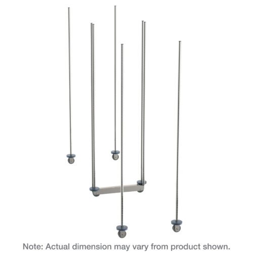 fg9crquiuf8ginro9nwd13148j8d2l2a.jpg Five vertical chrome rods of different heights on round bases are linked by a horizontal piece, resembling the Metro LBTM18C qwikTRAK Double Deep Mobile Unit Kit for 18 Wide Super Erecta Wire Shelving, set against a plain white background with possible dimension variations.