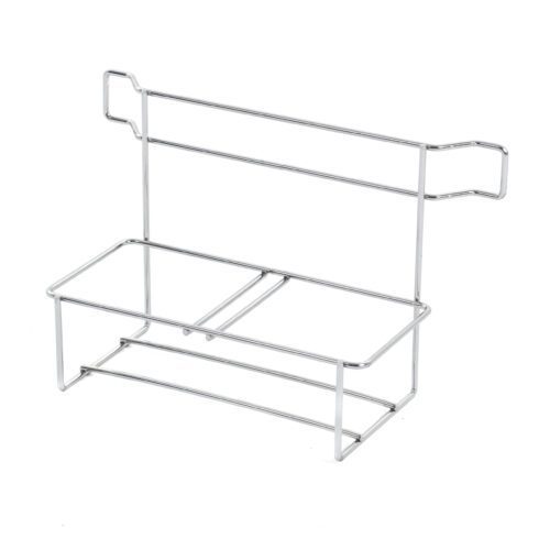 The Metro MS-CSBH PrepMate Cleaning and Sanitizing Bucket Holder is a sleek silver rectangular metal wire basket with an open frame, ideal for organizing kitchens or bathrooms. Its handy hooks enhance functionality in any space.