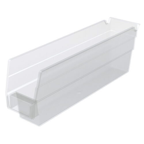 ftfs1k8rz79ac4yhtaz4n1ubftw8xeuz.jpg The Metro MB30110CLN Nesting Shelf Bin is a clear rectangular plastic storage solution (11.6 x 2.75 x 4) with an open top, back edge lip for hanging, and transparent design for easy content visibility.