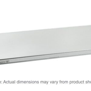 The Metro 1872FG Super Erecta Solid Shelf, crafted from galvanized steel, has a rectangular design and four top corner caps. It measures approximately 18 x 72, with actual dimensions possibly varying slightly from the product shown. A small label is attached to one edge.