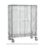 The Metro SEC63EC Super Erecta Mobile Security Shelving Unit in Chrome measures 33.5 x 40.75 x 67.9375, features a wire storage cage with a hinged door, latch for security, and four swivel caster wheels. Dimensions may vary from the product shown.