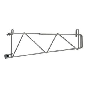 The Metro SWS24K4 SmartWall Single Shelf Support for 24 Deep Shelves in Metroseal Gray Epoxy features a triangular support structure and hinge mechanism, ideal for wall or flat surface mounting. This versatile bracket compares to a typical cantilever folding bracket.