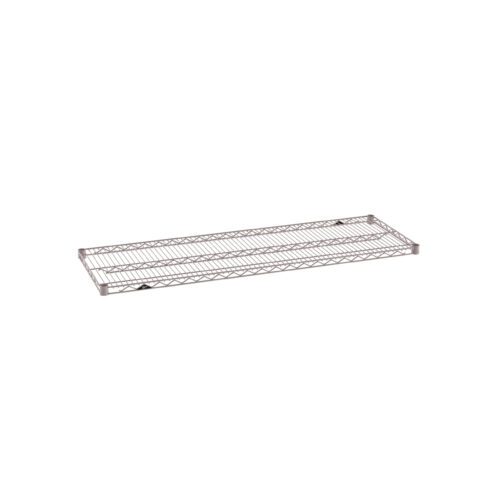 The Metro Super Erecta 1854NK4 Industrial Wire Shelf in Metroseal Gray Epoxy features a rectangular grid with reinforced edges, measuring 18 x 54, and its sturdy design contrasts against the white background.