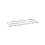 The Metro Super Erecta 2154NC Industrial Wire Shelf, Chrome, 21 x 54, features a grid pattern with supporting rods and has a sleek rectangular shape against a plain white background, making it ideal for storage.