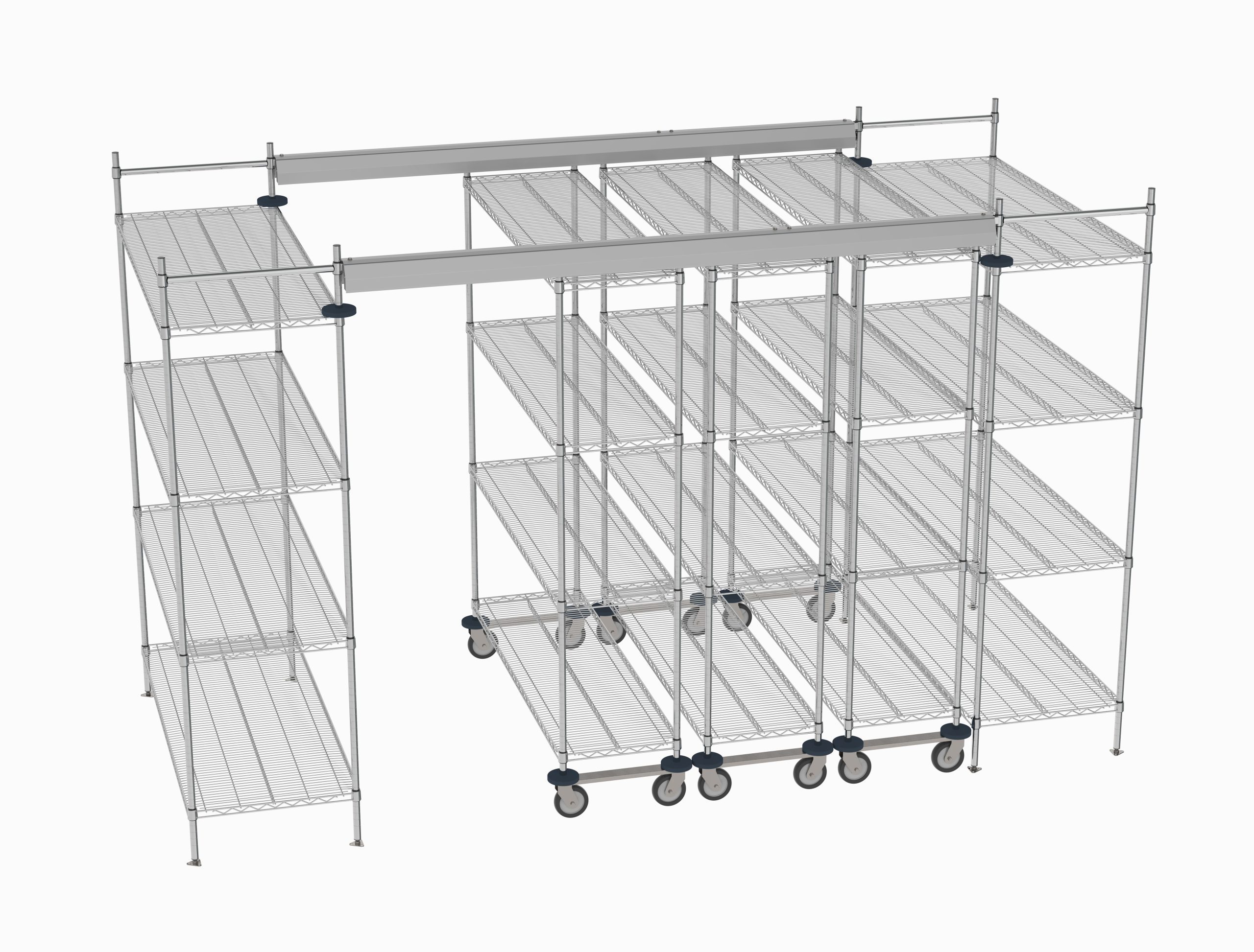 Top-Track Overhead Track Shelving Complete Kit for 12 ft. Spaces, 60" Wide Chrome Wire Shelves