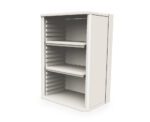 The Metro SXRSOH27P2N Starsys Overhead Cabinet is a stylish, white unit with three adjustable shelves. Its sleek, minimalist design and smooth finish make it ideal for any space, elegantly complementing a plain background.