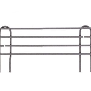 The Metro L21N-4K4 Super Erecta stackable ledge is a 21 wire shelving accessory with a Metroseal Gray Epoxy finish, featuring horizontal wires and vertical supports, ideal for organization or display against a white backdrop.