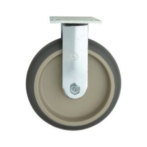 The Metro C8DRA 8 High Modulus Donut Rigid C-Plate caster features a gray rubber wheel with a circular metal hub and a secure metal mounting plate, suitable for custom truck dollies.