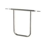The stainless steel U-shaped towel bar fits the Metro CVHANDLE Swing-up Handle for CaseVue Surgical Case Carts, featuring a horizontal rod, mounting hardware, and clean-lined modern design.