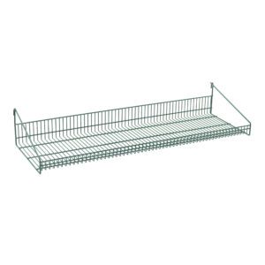 The Metro GS1448K3 SmartWall Grid Shelf, 14 x 48, features a Metroseal Green Epoxy finish, retaining ledge, and hooks for effortless wall-mounting. Ideal for efficient organization and storage.