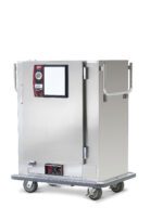 The Metro MBQ-72XA One-Door Banquet Cabinet features a stainless steel build, digital control panel, side handles, and four wheels. It operates efficiently on 220V at 50/60Hz, making it ideal for food storage or transportation in professional kitchens.
