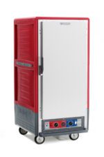 The Metro C537-CLFS-L insulated holding/proofing cabinet features a 3/4 height red exterior, full-length solid door, lip load aluminum slides, vented handle, and bottom temperature controls. Operating at 120V and 60Hz with a rugged commercial design.