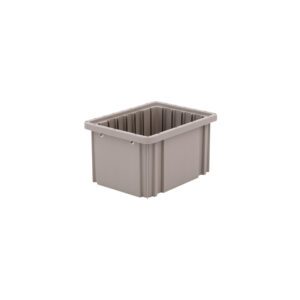 The Metro TB91060NAT Natural Gray Polypropylene Tote, measuring 8.25 x 10.875 x 6, is a rectangular storage bin with a smooth base and vertical side ridges. Its slightly flared top edge adds to its sturdy and durable appearance against the plain white backdrop.