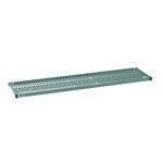 The Metro Super Erecta Pro PR1872NK3 Industrial Wire Restaurant Shelf, measuring 18 x 72, features a green metal slotted design and includes a removable plastic mat, perfect for storage or organization against a plain white background.